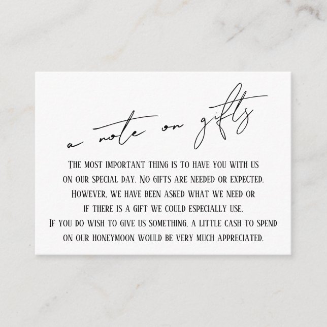 A Note on Gifts, Modern Handwriting White Enclosure Card (Front)