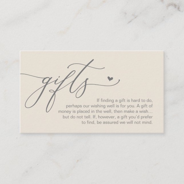 A note on gifts, Modern Romantic Wedding  Enclosure Card (Front)
