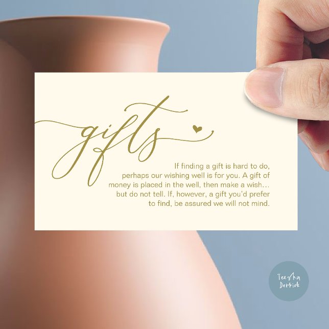 A note on gifts, Modern Romantic Wedding  Enclosure Card (A note on gifts, Modern Romantic Wedding Enclosure Card in Yellow Gold)