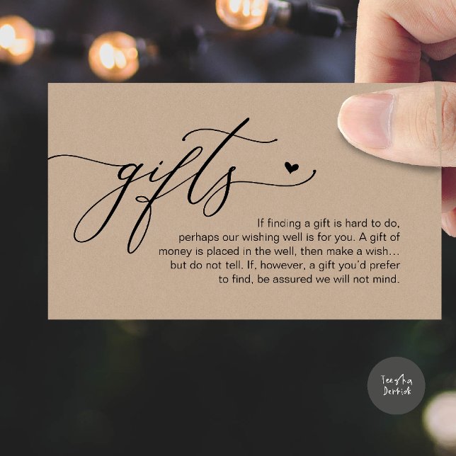 A note on gifts, Modern Romantic Wedding  Enclosure Card (A note on gifts, Modern Romantic Wedding Enclosure Card in Brown Kraft)