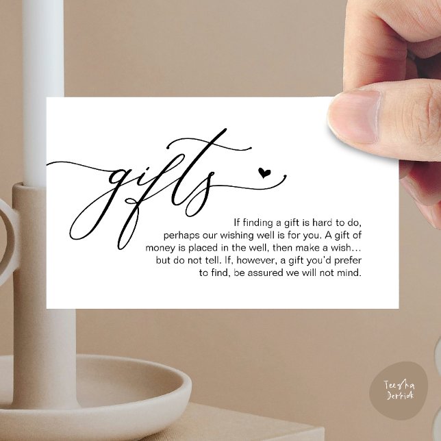 A note on gifts, Modern Romantic Wedding  Enclosure Card (A note on gifts, Modern Romantic Wedding Enclosure Card in Black and White)