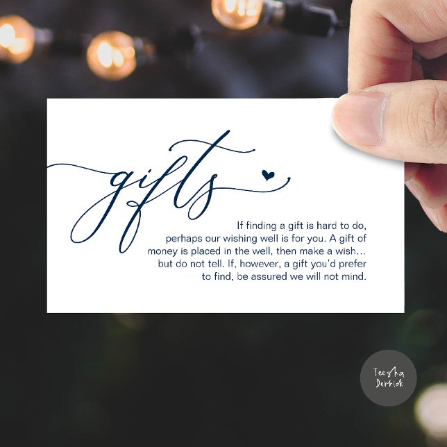 A note on gifts, Modern Romantic Wedding  Enclosure Card (A note on gifts, Modern Romantic Wedding Enclosure Card in Navy Blue)