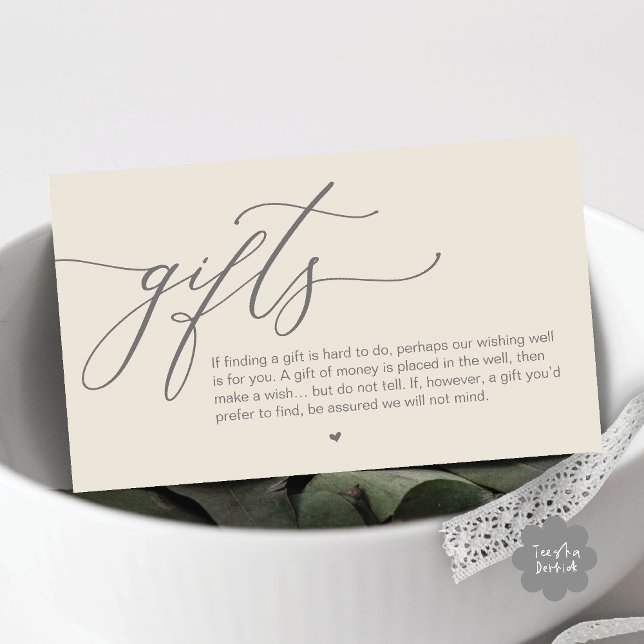 A note on gifts, Modern Romantic Wedding  Enclosure Card (A note on gifts, Modern Romantic Wedding Enclosure Card Cute Heart Honeymoon Cash Cream Grey)