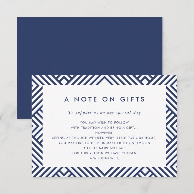 A NOTE ON GIFTS simple modern geo pattern navy Invitation (Front/Back)