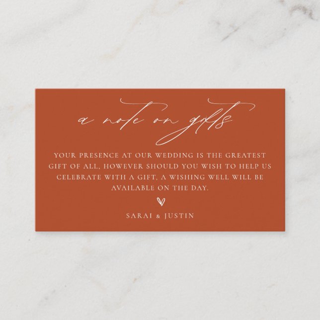 A Note On Gifts Wedding Enclosure Card (Front)