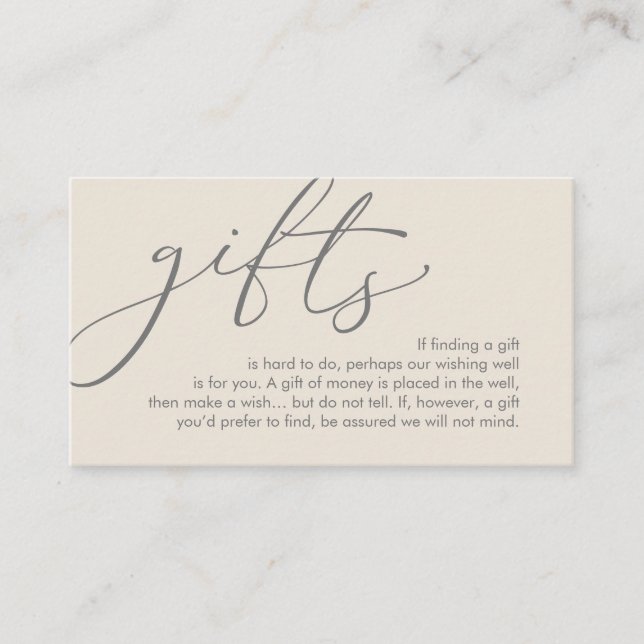 A note on gifts, wedding honeymoon wish enclosure card (Front)