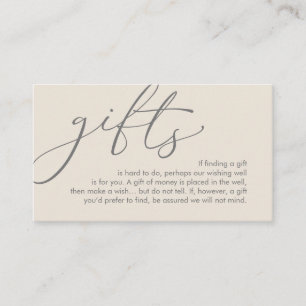 A note on gifts, wedding honeymoon wish enclosure card