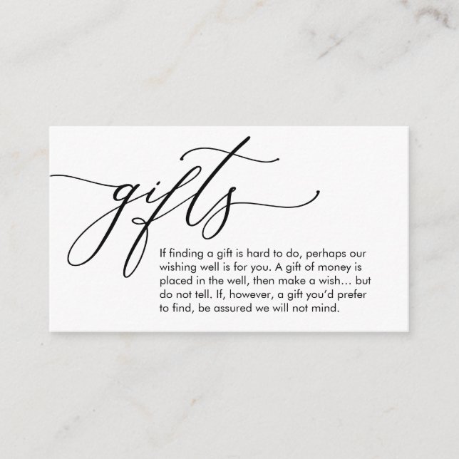 A note on gifts, wedding honeymoon wish enclosure card (Front)