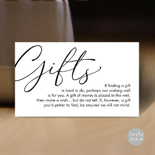 A note on gifts, wedding honeymoon wish enclosure card