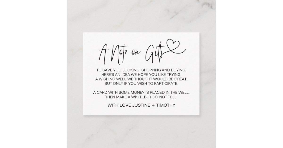 A Note on Gifts Wedding Wishing Well Card Heart Zazzle