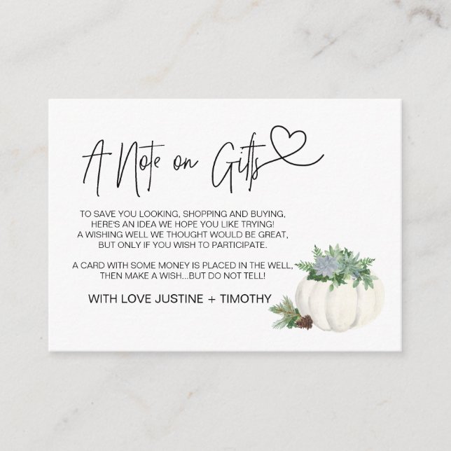 A Note on Gifts Wedding Wishing Well Thanksgiving Enclosure Card (Front)