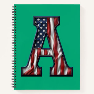 A notebook in the colors of the American flag.