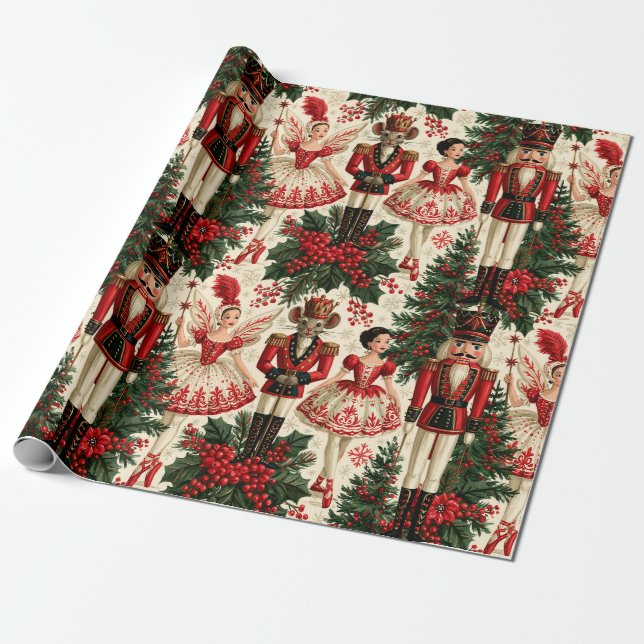 A Nutcracker Christmas Wrapping Paper (Unrolled)