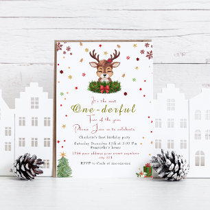 A One-derful Christmas reindeer  Birthday  Invitation