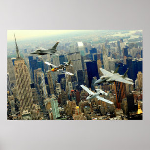 A P-51 Mustang, F-16 Fighting Falcon, F-15 Eagle, Poster