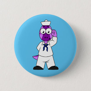 A Pachycephalosaurus Dinosaur Navy Sailor. 6 Cm Round Badge