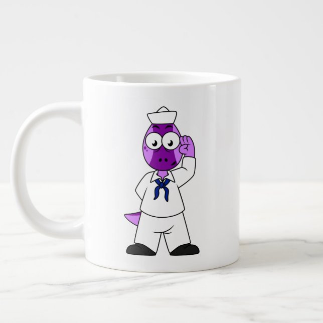 A Pachycephalosaurus Dinosaur Navy Sailor. Large Coffee Mug (Left)