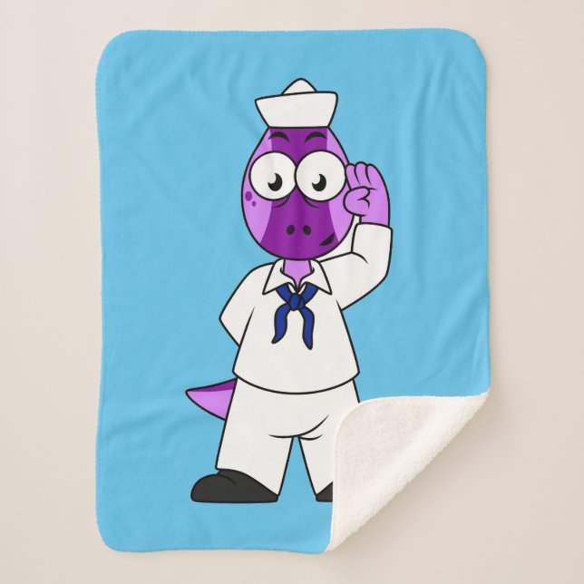 A Pachycephalosaurus Dinosaur Navy Sailor. Sherpa Blanket (Front)
