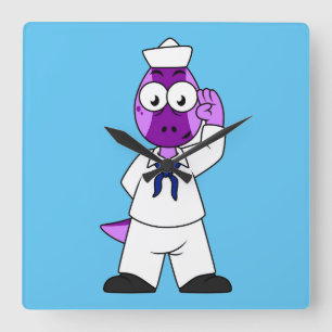 A Pachycephalosaurus Dinosaur Navy Sailor. Square Wall Clock