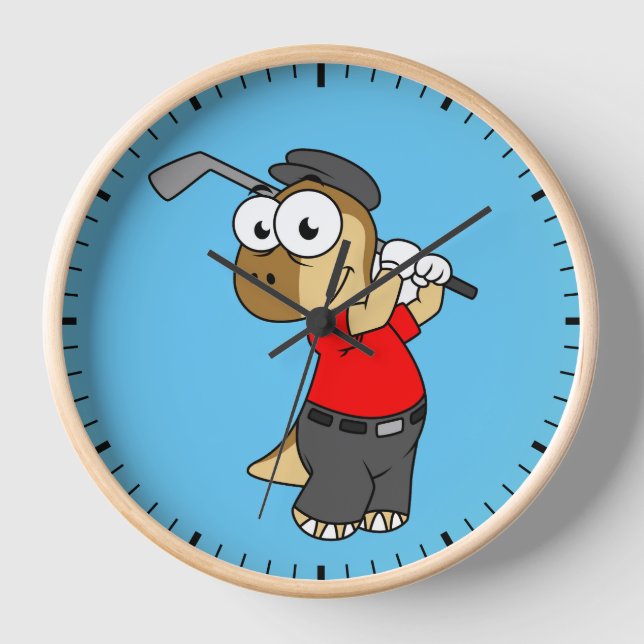 A Pachycephalosaurus Dinosaur Playing Golf. Clock (Front)