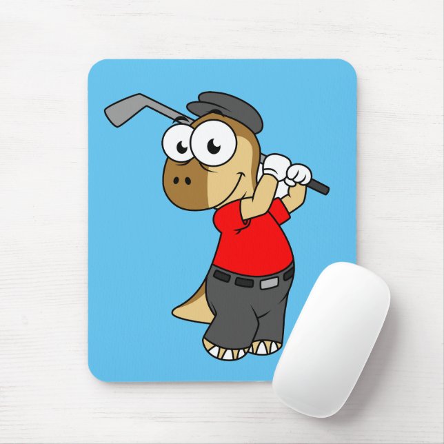 A Pachycephalosaurus Dinosaur Playing Golf. Mouse Pad (With Mouse)