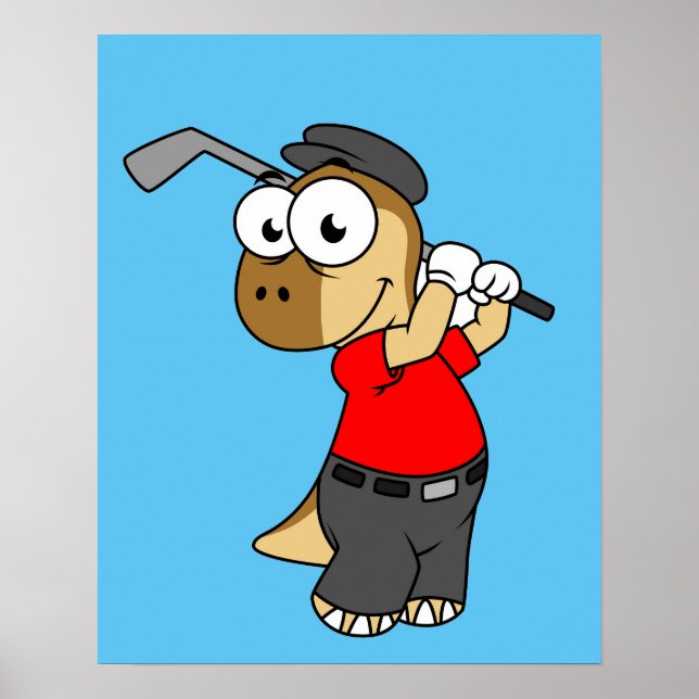 A Pachycephalosaurus Dinosaur Playing Golf. Poster (Front)