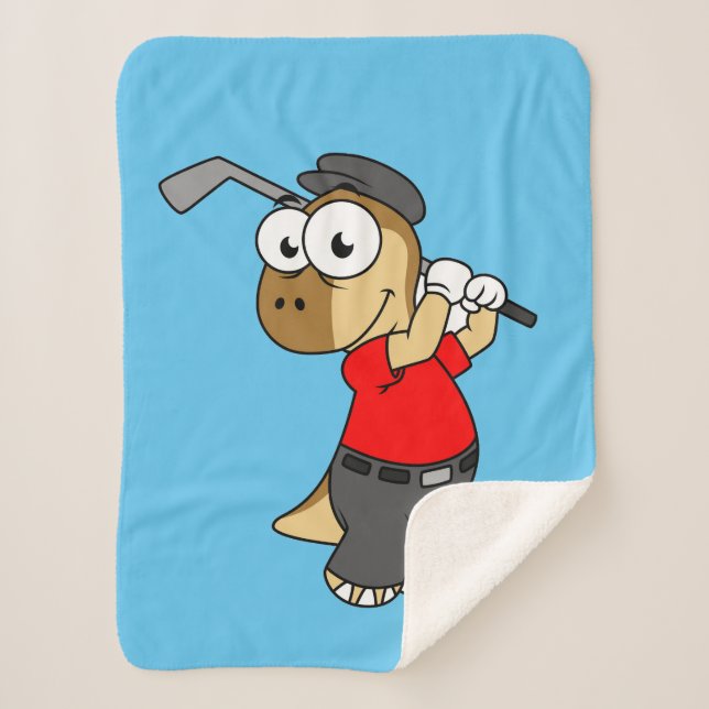 A Pachycephalosaurus Dinosaur Playing Golf. Sherpa Blanket (Front)