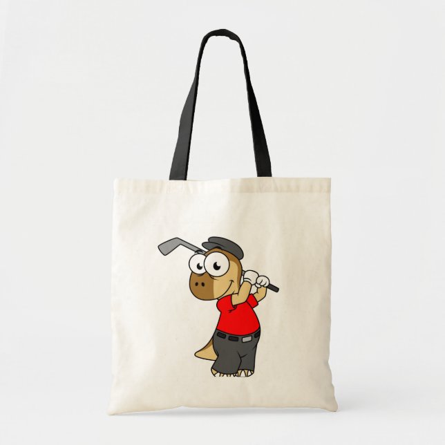 A Pachycephalosaurus Dinosaur Playing Golf. Tote Bag (Front)