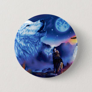 A pack of wolves on a dark night 6 cm round badge