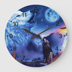 A pack of wolves on a dark night large clock