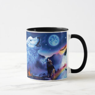 A pack of wolves on a dark night mug