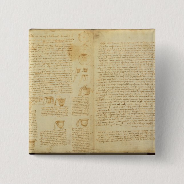 A page from the Codex Leicester, 1508-12 15 Cm Square Badge (Front)