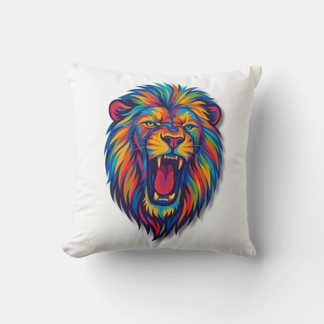 A PAINTED LION CUSHION (Front)