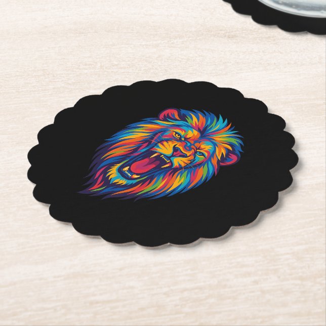 A PAINTED LION PAPER COASTER (Angled)