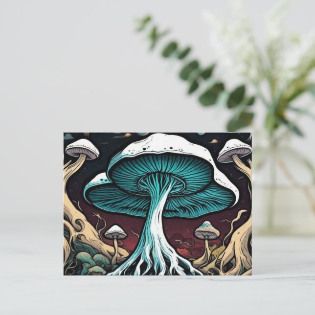 A Painting Mushrooms in the jungle Personalised Holiday Postcard (Standing Front)