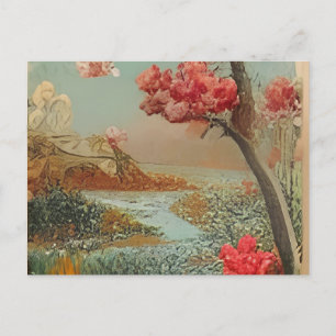 a painting of a dog laying on a blanket next to a invitation postcard