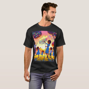 a painting of a family with a menorah and a lit T-Shirt