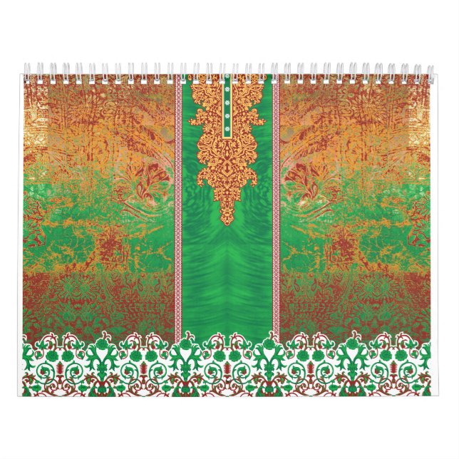 a painting of a green field with an orange border calendar (Cover)