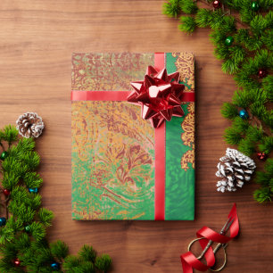 a painting of a green field with an orange border wrapping paper