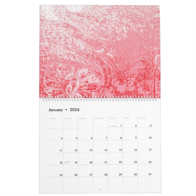 a painting of a red sky with trees calendar (Jan 2026)