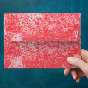 a painting of a red sky with trees envelope