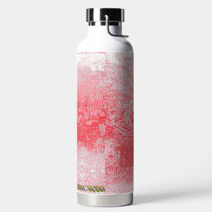 a painting of a red sky with trees water bottle