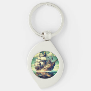 A Painting Of A Ship With The Sails Down-56350 Key Ring