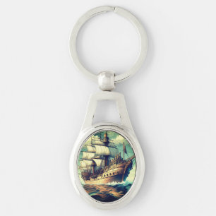 A Painting Of A Ship With The Sails Down-56350 Key Ring