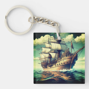 A Painting Of A Ship With The Sails Down-56350 Key Ring
