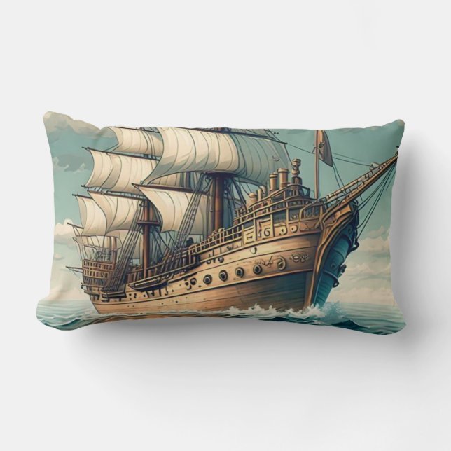 A Painting Of A Ship With The Sails Down-56350 Lumbar Cushion (Front)