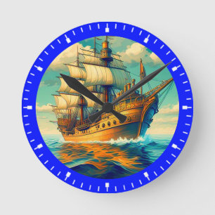 A Painting Of A Ship With The Sails Down-56350 Round Clock