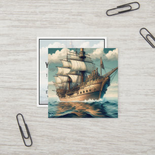 A Painting Of A Ship With The Sails Down-56350 Square Business Card