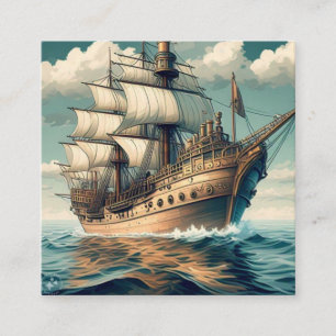 A Painting Of A Ship With The Sails Down-56350 Square Business Card