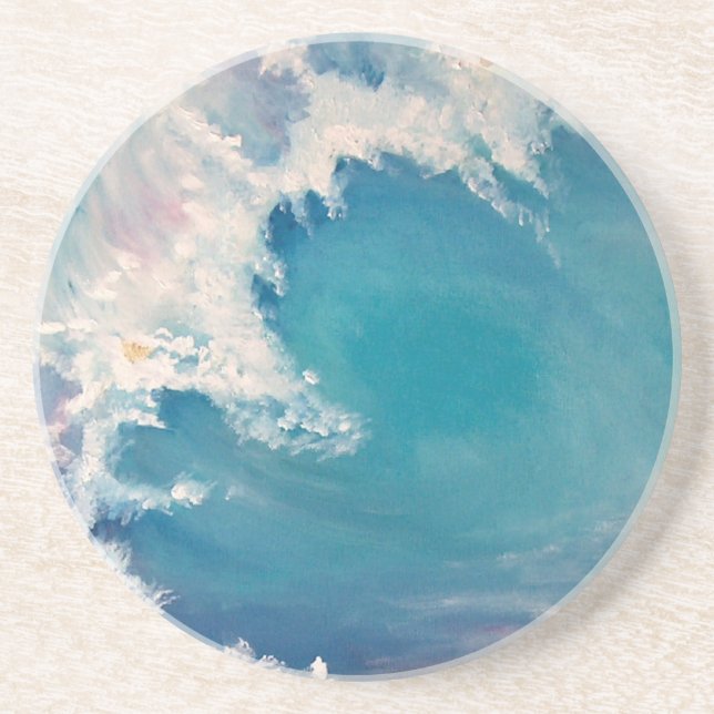 A painting of a wave sparkled with gold  coaster (Front)